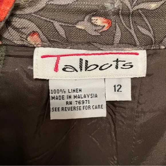 VTG Talbots Long Linen Skirt Sz.12 Green Floral Lined Cottagecore Pockets - Picture 5 of 8